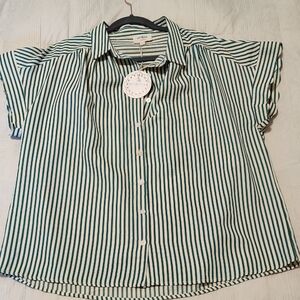 Umgee Green and White Striped Blouse